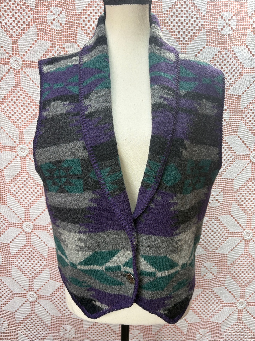 Vintage REI Southwestern Wool Vest Women’s M Purple Teal Gray Sz M